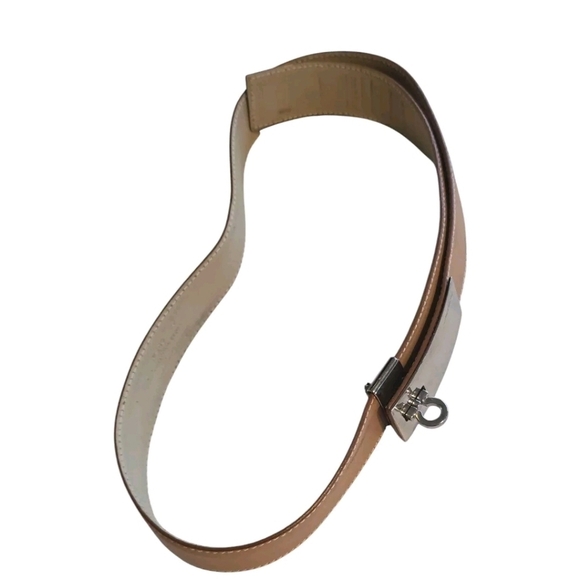 Salvatore Ferragamo Leather Belt Women Beige Logo Luxury - Picture 1 of 11